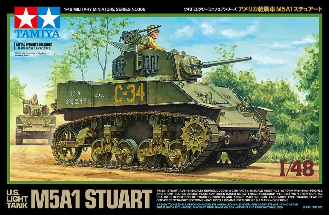 Tamiya 1/48 Military M5A1 Stuart Light Tank Model 32606