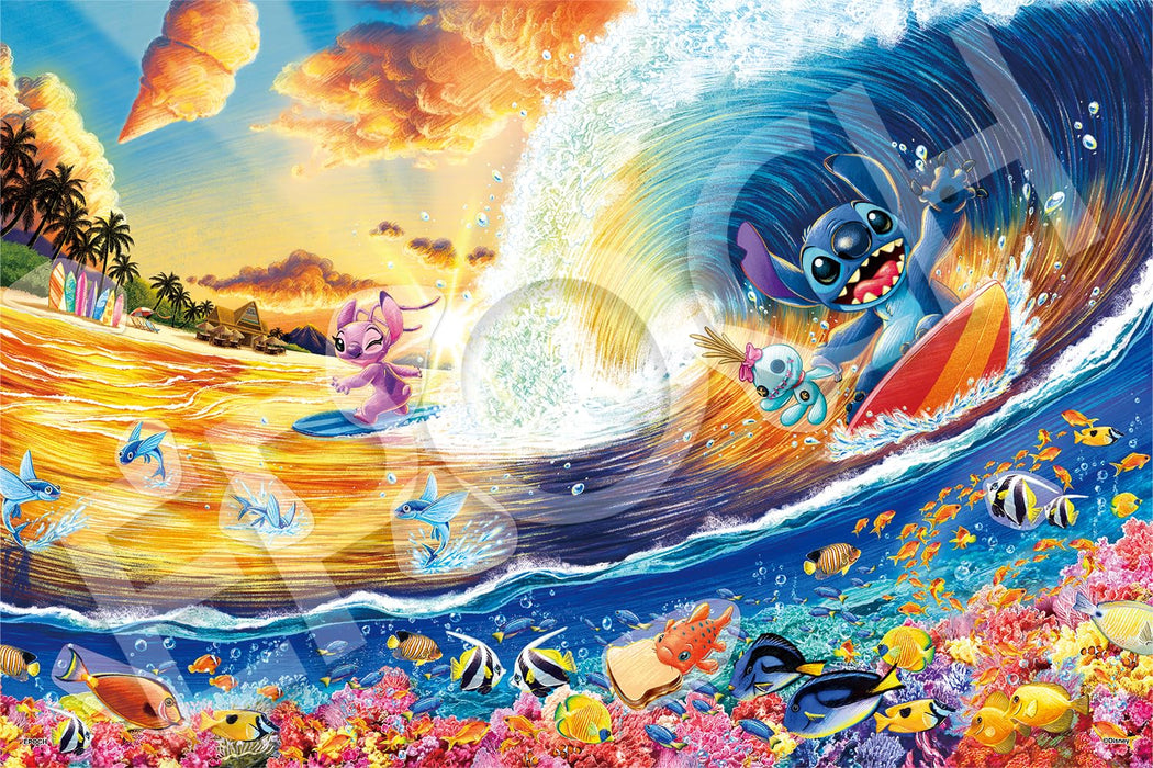 Puzzle Epoch 1000 pièces Disney Stitch Sunset Surfing 50 x 75 cm avec colle