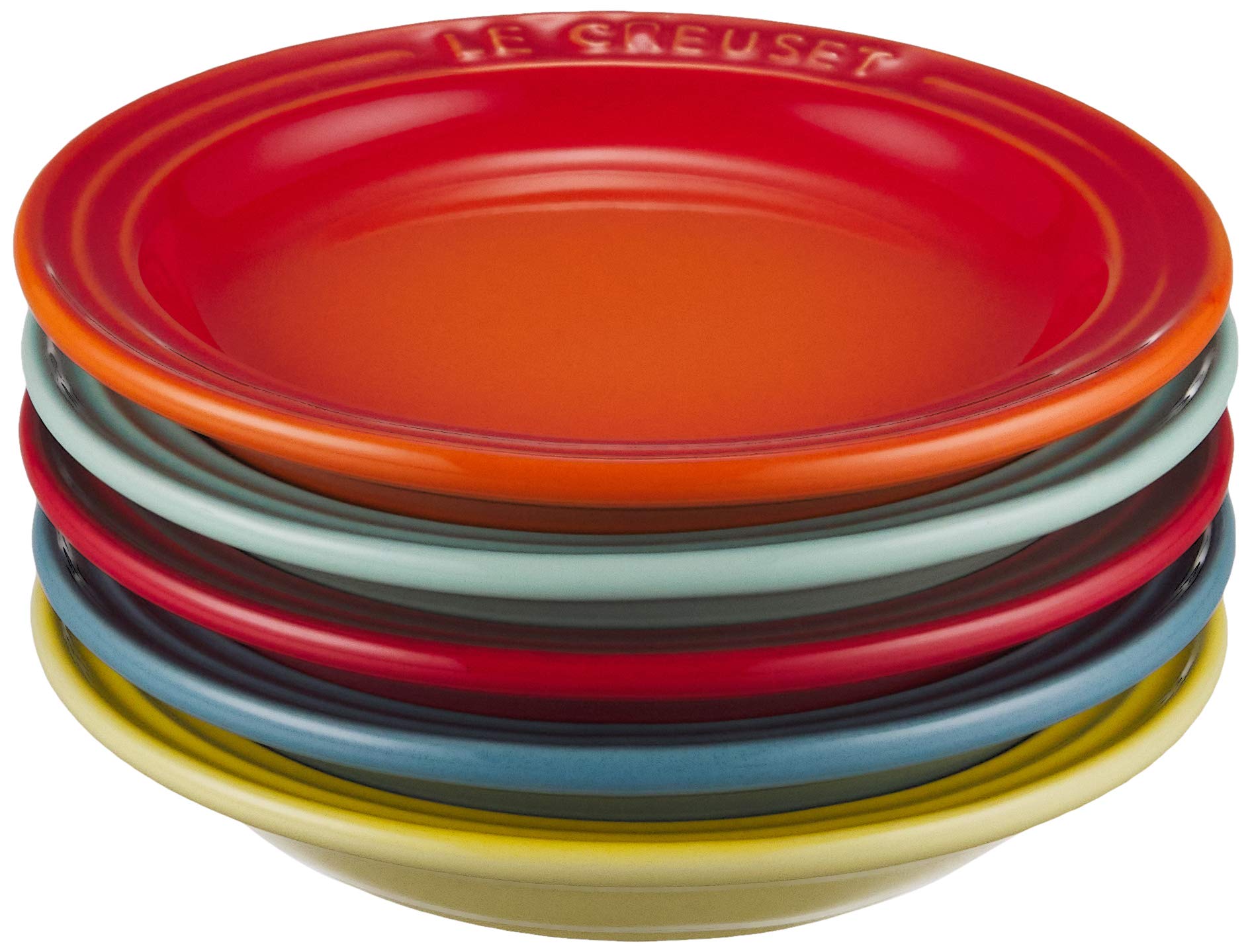 Le Creuset Mini Round Plates Set of 5 Rainbow Design Microwave Safe Bakeware