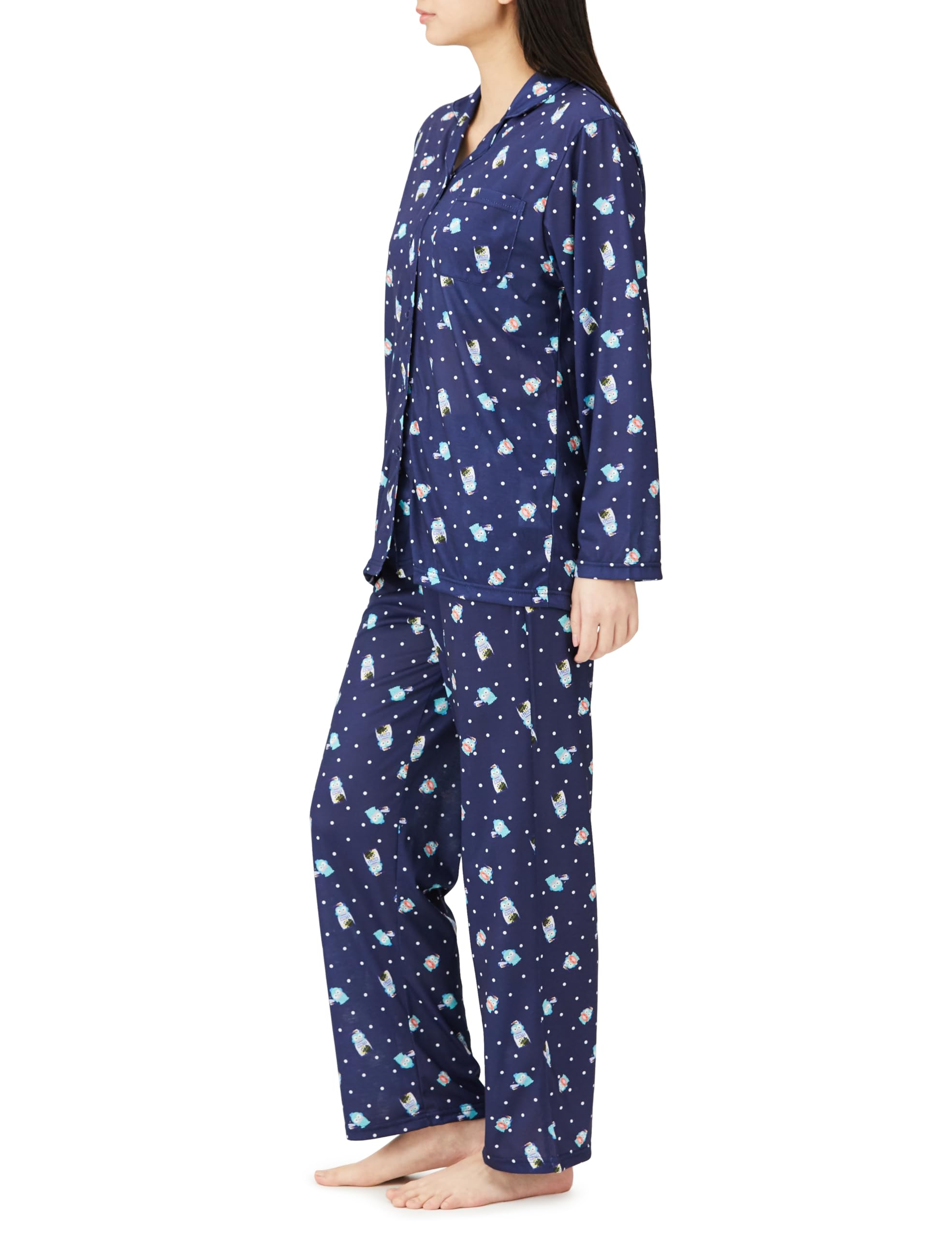 Sanrio Women's Navy Long Sleeve Pajama Set with Hangyodon and Cinnamoroll- Japan Figure Store - #1 Bring To You The Best Japanese Goods