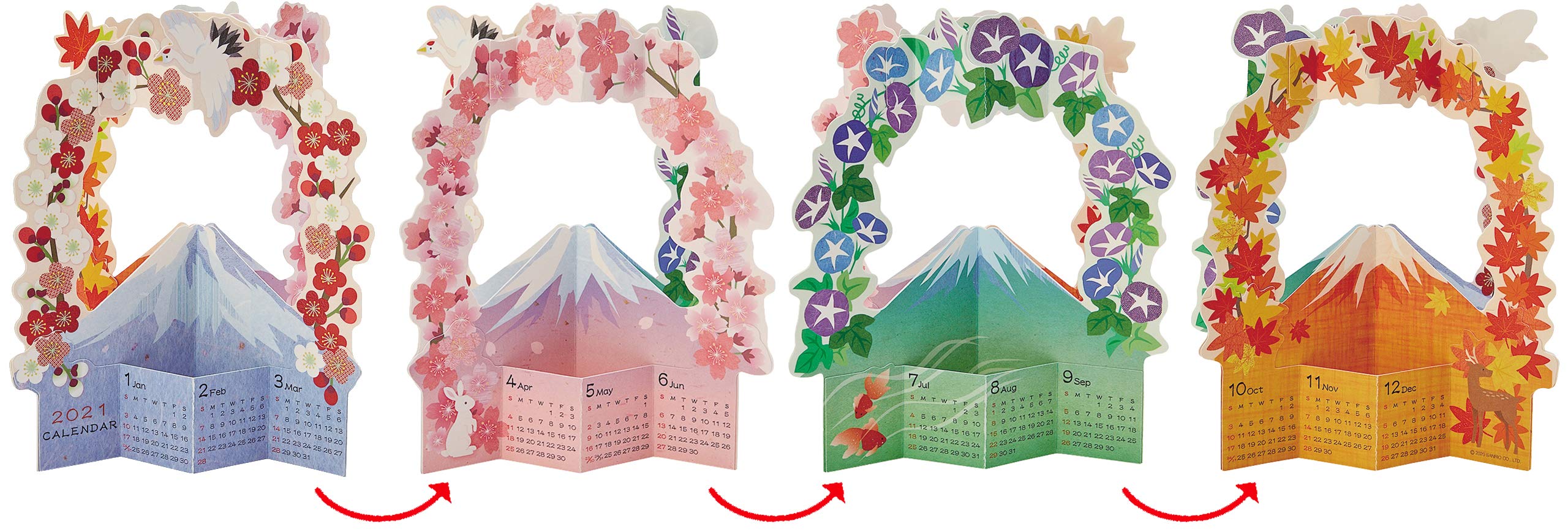 Sanrio Wafuu Card Flower Frame 4-Sided Mt Fuji 2024 Calendar- Japan Figure Store - #1 Bring To You The Best Japanese Goods