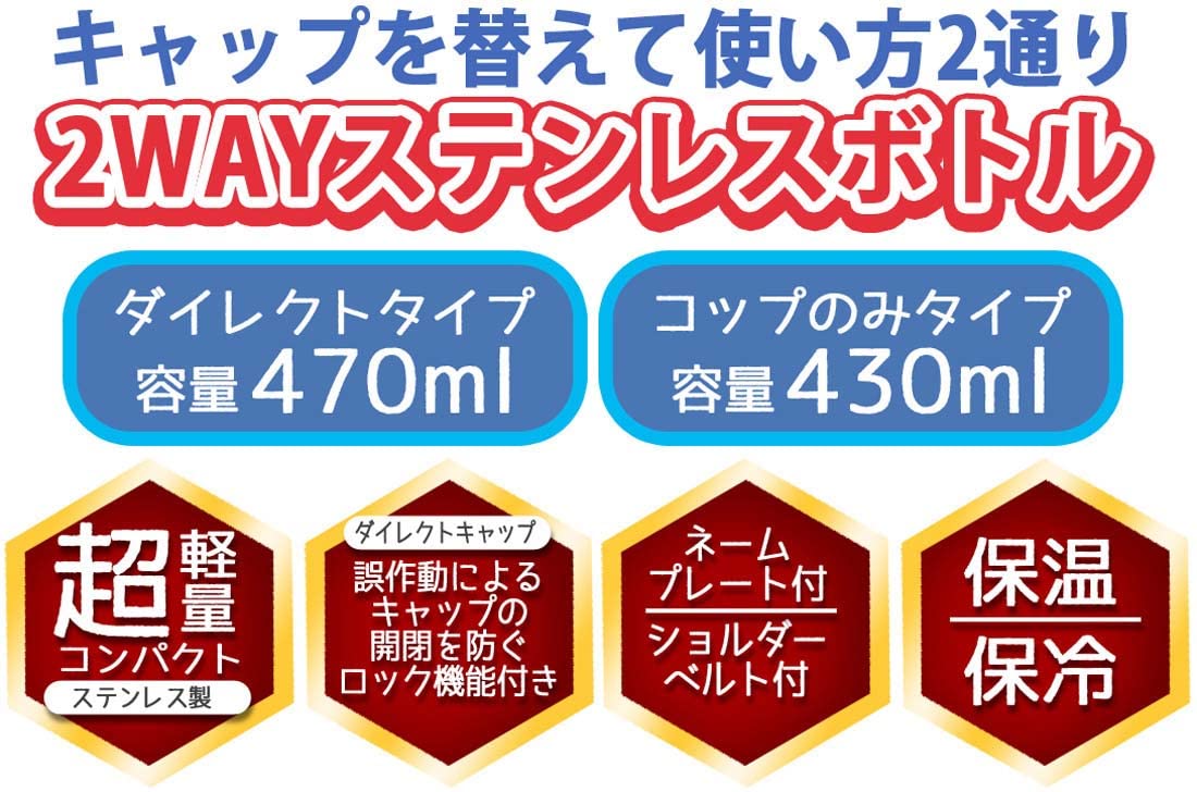 Skater Hello Kitty Thermal Water Bottle - Child-Friendly Two-Way Lightweight 470ml/430ml Kids Stainless Steel Sports Bottle- Japan Figure Store - #1 Bring To You The Best Japanese Goods