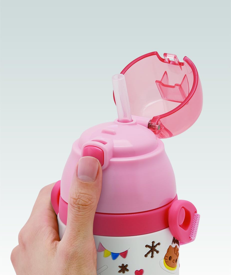 Skater Hello Kitty 3D Children's 380ml Stainless Steel Straw Water Bottle Snack Time Edition- Japan Figure Store - #1 Bring To You The Best Japanese Goods