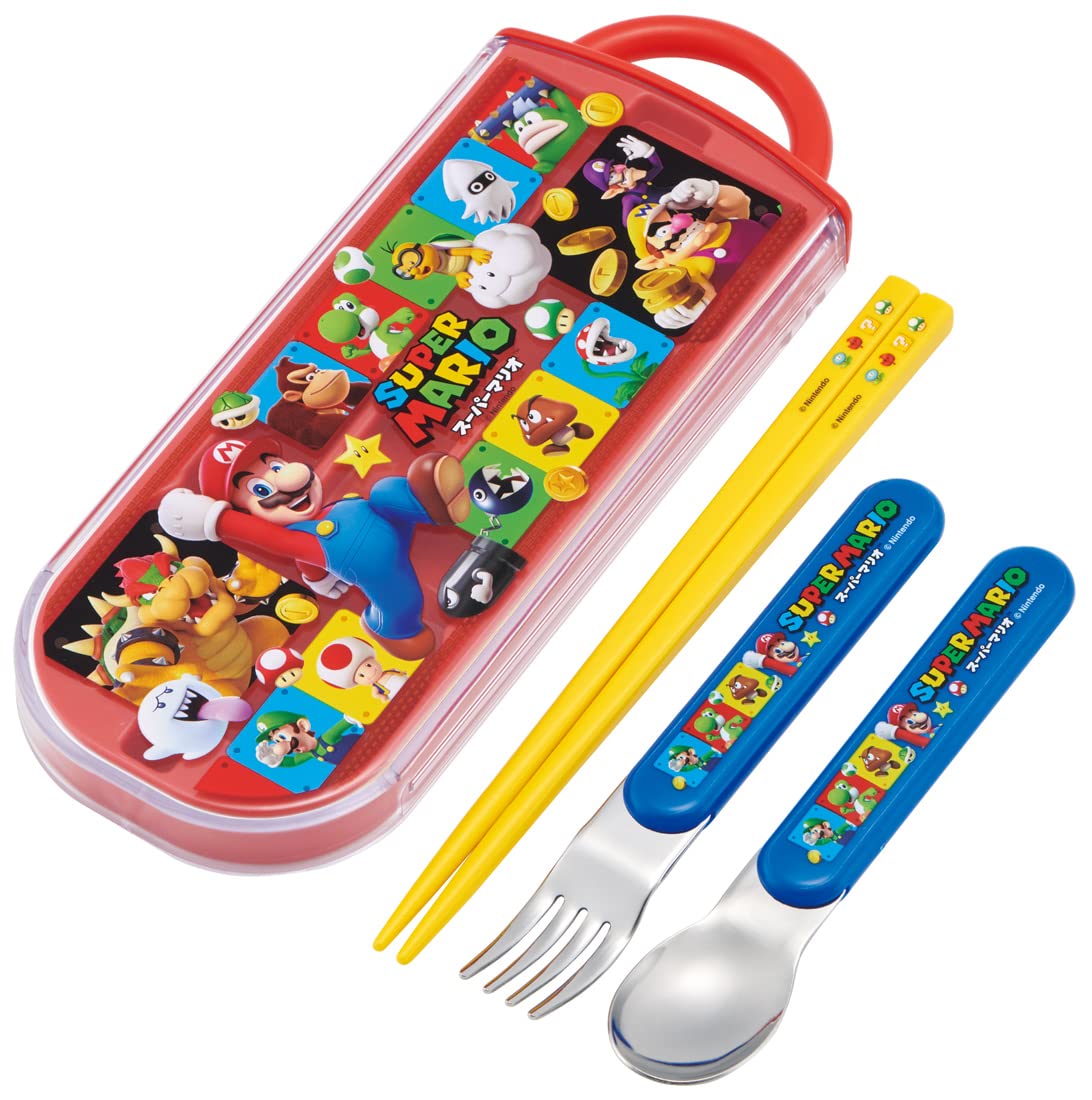 Skater Super Mario Kids Trio Set - Antibacterial Spoon Fork and Chopsticks Made in Japan- Japan Figure Store - #1 Bring To You The Best Japanese Goods