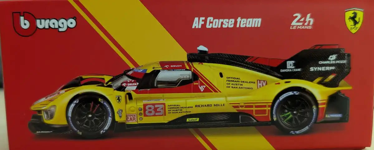 Kyosho Burago 1/43 Ferrari 499P Le Mans 2024 No. 83 Yellow Model Display