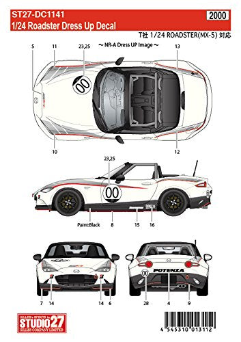 Studio27 St27 Dc1141 Roadster Dress Up Decal For Tamiya 1/24 Car Model Decal- Japan Figure Store - #1 Bring To You The Best Japanese Goods