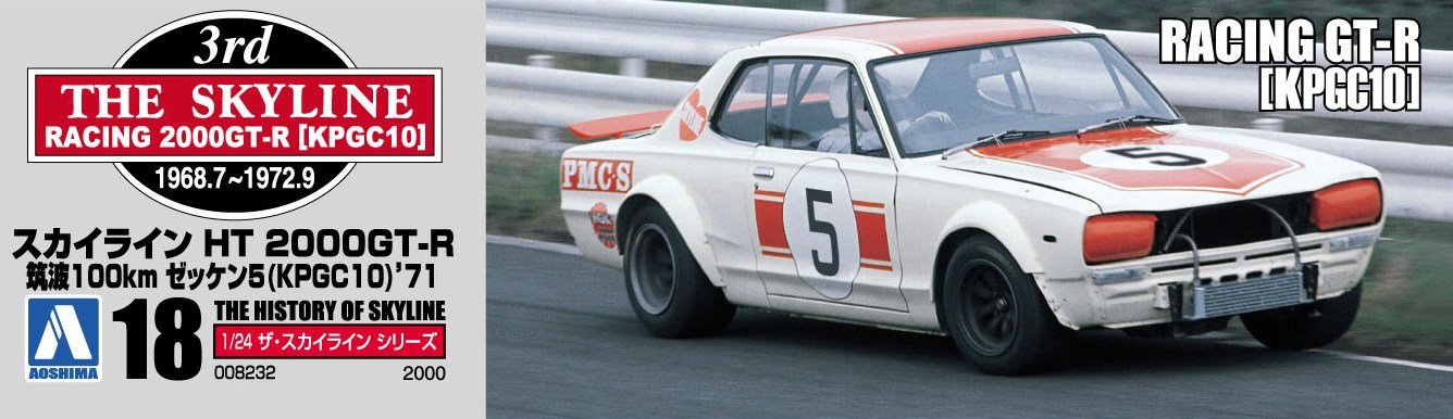 Aoshima Bunka Kyozai 1/24 The Skyline Series No.18 Nissan Skyline Ht 2000Gt-R Tsukuba 100Km Bib 5 Kpgc10 1971 Plastic Model- Japan Figure Store - #1 Bring To You The Best Japanese Goods