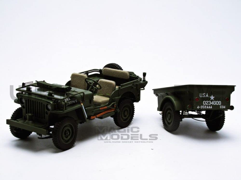 Autoart 1/18 Jeep Willys Army Green w/Trailer & Access.- Japan Figure Store - #1 Bring To You The Best Japanese Goods