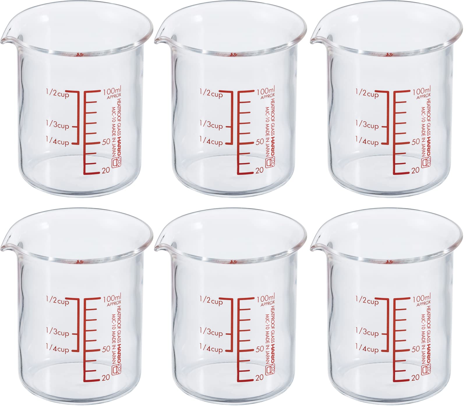 Hario Japan Heat-Resistant Glass Measuring Cup 100Ml MJC-10-R-BK 6pcs- Japan Figure Store - #1 Bring To You The Best Japanese Goods