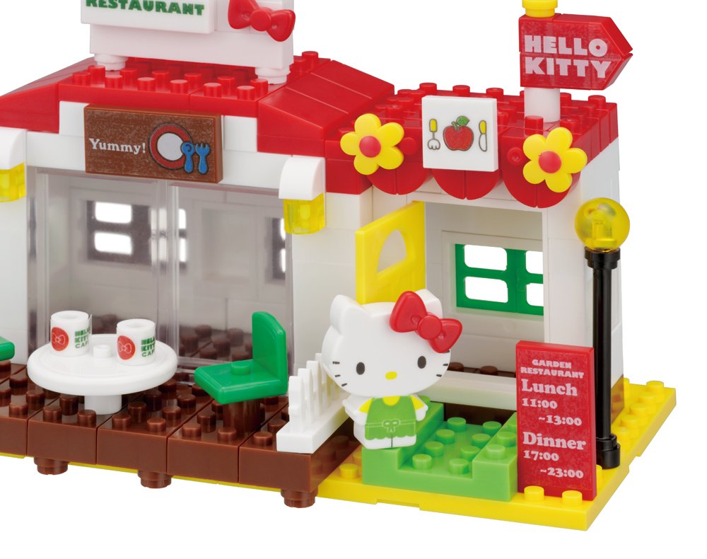 KAWADA Pk-005 Nanoblock Plus Sanrio Hello Kitty Garden Restaurant With Terrace- Japan Figure Store - #1 Bring To You The Best Japanese Goods