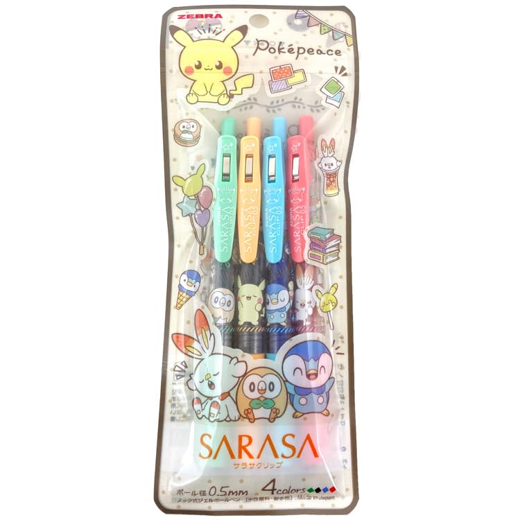 Showa Note Japan Pokemon Sarasa Clip 4 Color Set 860402 Pokepeace Retractable Ballpoint Pen Smooth Writing- Japan Figure Store - #1 Bring To You The Best Japanese Goods
