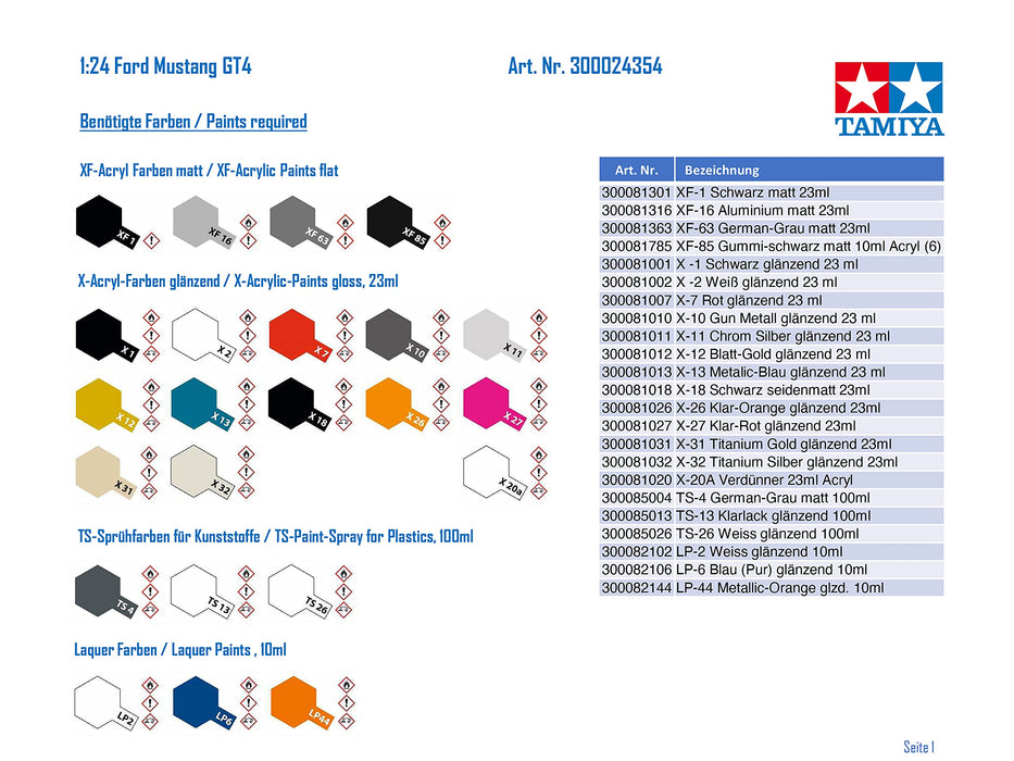 TAMIYA 24354 Ford Mustang Gt4 1/24 Scale Kit- Japan Figure Store - #1 Bring To You The Best Japanese Goods