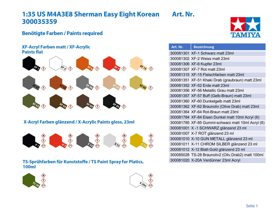 TAMIYA 35359 Us Medium Tank M4A3E8 Sherman "Easy Eight" Korean War 1/35 Kit- Japan Figure Store - #1 Bring To You The Best Japanese Goods