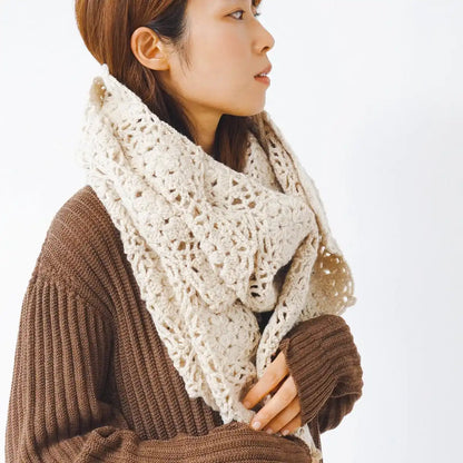 Raw Wool Knitworm Knitting Kit Japan - Motif Knitting Large Shawl Kit 1.Beige- Japan Figure Store - #1 Bring To You The Best Japanese Goods