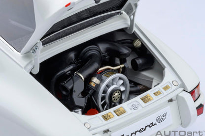 Autoart 1/18 Porsche 911 Carrera 2.7 RS Model in Grand Prix White with Red Stripes