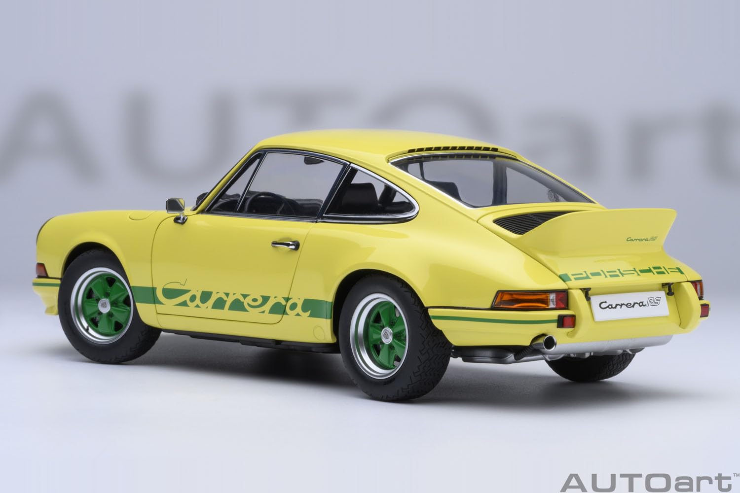 Autoart Porsche 911 Carrera 2.7 RS 1/18 Scale Light Yellow Green Stripes Model