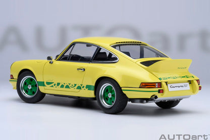 Autoart Porsche 911 Carrera 2.7 RS 1/18 Scale Light Yellow Green Stripes Model