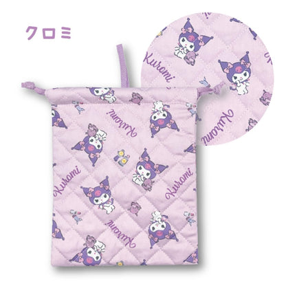San-X Kuromi Quilted Drawstring Bag H25 x W20cm - Durable and Stylish- Japan Figure Store - #1 Bring To You The Best Japanese Goods