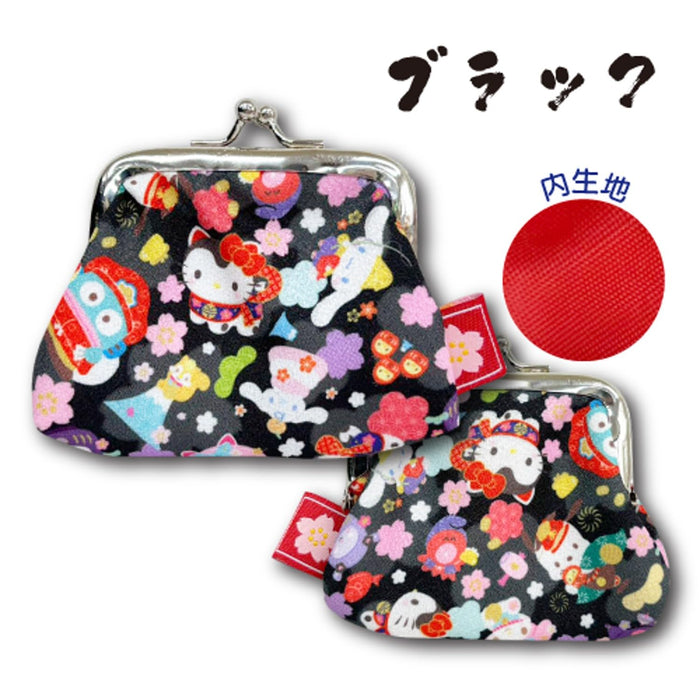 San-X Hatayama Shoji Mini Purse Pouch Black with Sanrio Characters 6.5x9x1.5cm- Japan Figure Store - #1 Bring To You The Best Japanese Goods