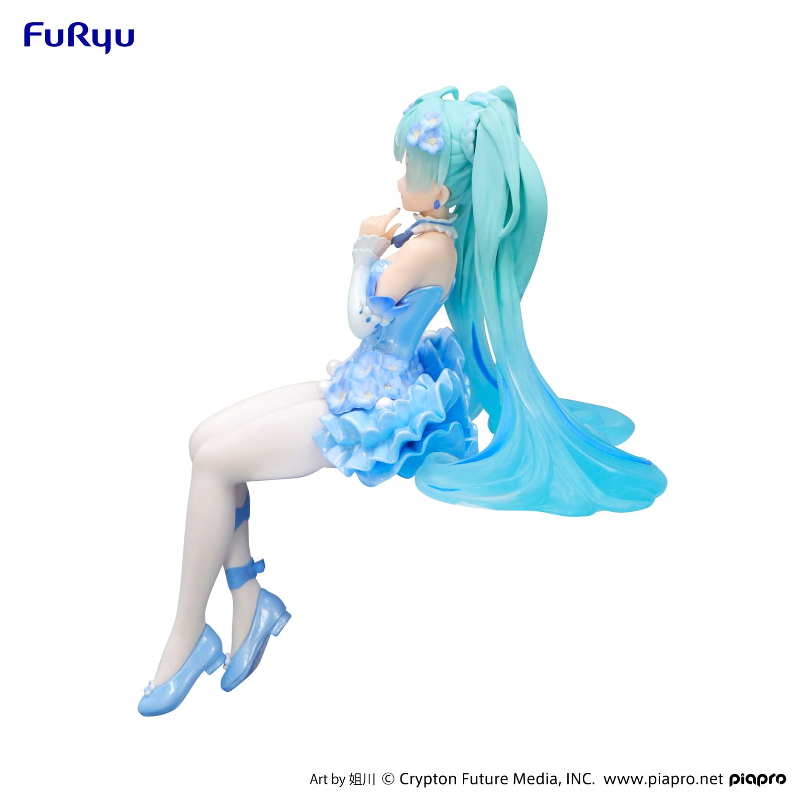 Figurine Furyu Hatsune Miku Noodle Stopper Nemophila, version bleu pâle.