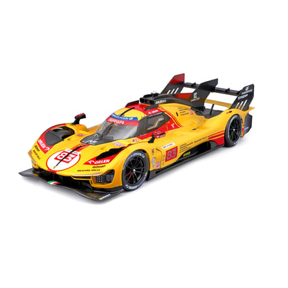 Modèle miniature Ferrari 499P Le Mans 2024 n° 83 jaune, Kyosho Burago 1/43, pour vitrine.
