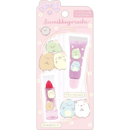 San-X Sumikko Gurashi Lipstick & Lip Gloss Set Love At First Sight Pink Jewel- Japan Figure Store - #1 Bring To You The Best Japanese Goods