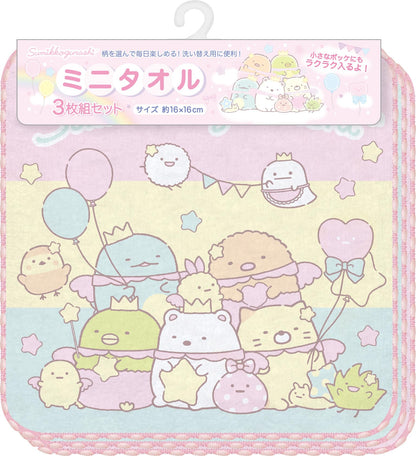 San-X Sumikko Gurashi Mini Towel Set Pack of 3 Pink Cm45302- Japan Figure Store - #1 Bring To You The Best Japanese Goods