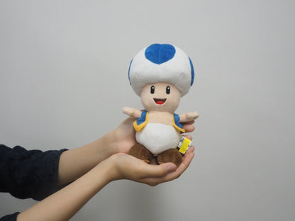 Sanei Boeki Super Mario All Star Blue Toad Plush Toy 20cm AC31- Japan Figure Store - #1 Bring To You The Best Japanese Goods