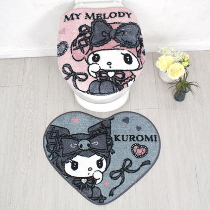 Sanrio Midnight Melody Kuromi My Melody Toilet Cover & Mat 2-Piece Set- Japan Figure Store - #1 Bring To You The Best Japanese Goods