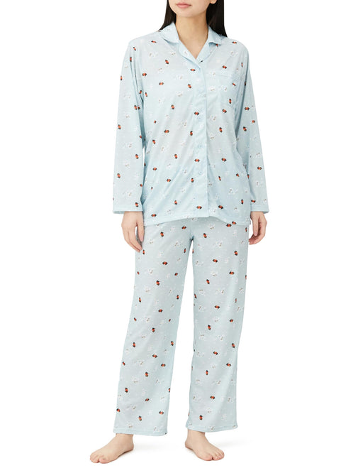 Sanrio Women's Blue Pajama Set Long Sleeve Shirt Hangyodon & Cinnamoroll- Japan Figure Store - #1 Bring To You The Best Japanese Goods