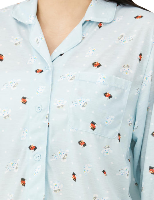 Sanrio Women's Blue Pajama Set Long Sleeve Shirt Hangyodon & Cinnamoroll- Japan Figure Store - #1 Bring To You The Best Japanese Goods