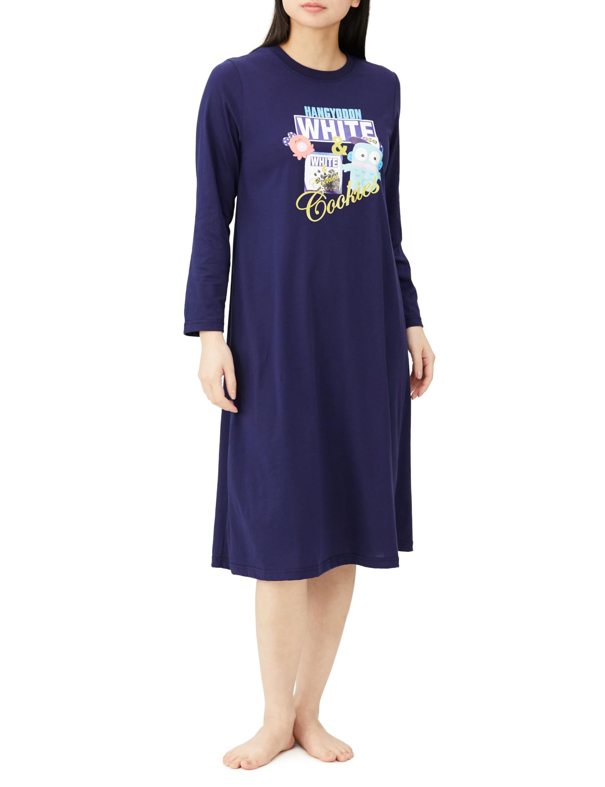 Sanrio Women's Navy Long Sleeve Room Dress - Cinnamoroll & Hello Kitty M- Japan Figure Store - #1 Bring To You The Best Japanese Goods