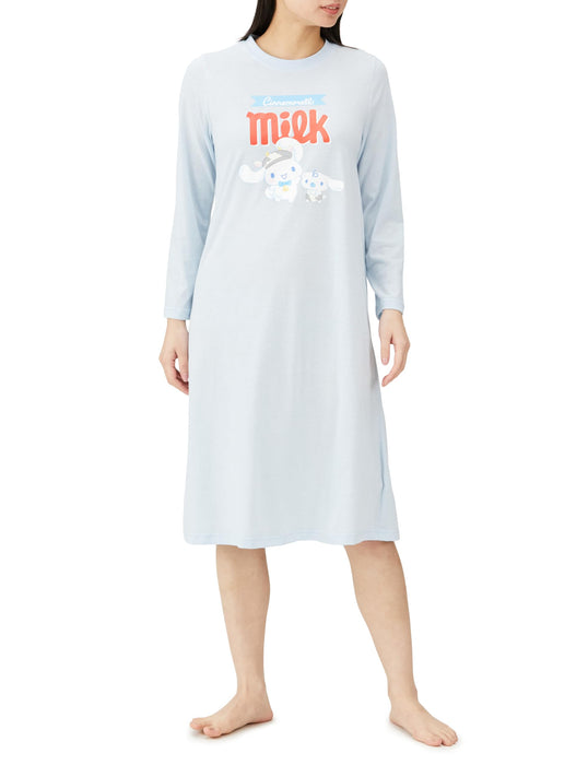 Sanrio Women's Long Sleeve Blue Roomwear Dress - Hello Kitty & Hangyodon L- Japan Figure Store - #1 Bring To You The Best Japanese Goods