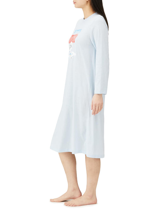 Sanrio Women's Long Sleeve Blue Roomwear Dress - Hello Kitty & Hangyodon L- Japan Figure Store - #1 Bring To You The Best Japanese Goods