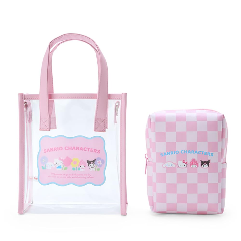 Sanrio Characters Clear Tote Bag With Shoulder Strap Pastel Checker 20x18x7 Cm- Japan Figure Store - #1 Bring To You The Best Japanese Goods