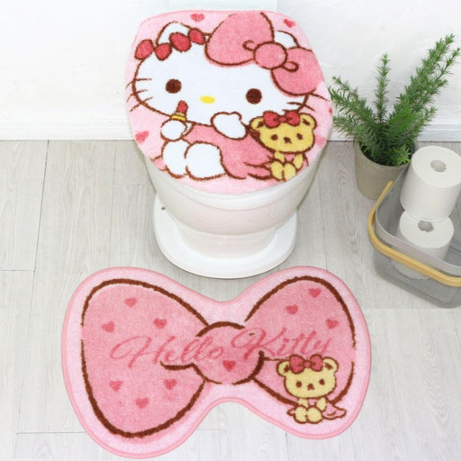 Sanrio Hello Kitty 2-Piece Toilet Set: Lid Cover & Foot Mat - Fully Washable- Japan Figure Store - #1 Bring To You The Best Japanese Goods