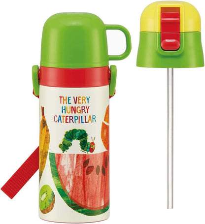 Skater Kids Stainless Steel 350ml Water Bottle with Straw Cup - The Very Hungry Caterpillar- Japan Figure Store - #1 Bring To You The Best Japanese Goods