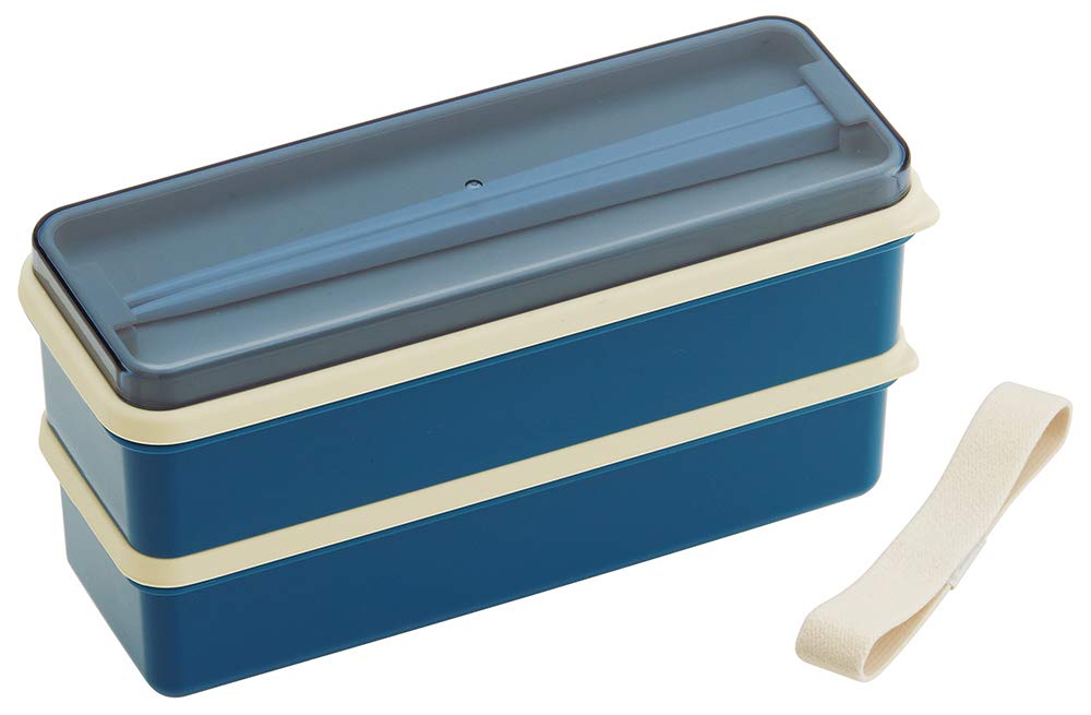 Skater 2-Tier Slim Bento Box 630ml with Silicone Inner Lid Ag+ Antibacterial Retro French Navy- Japan Figure Store - #1 Bring To You The Best Japanese Goods