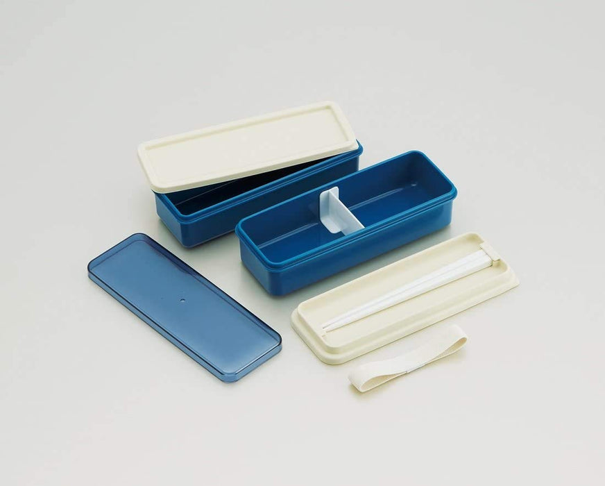 Skater 2-Tier Slim Bento Box 630ml with Silicone Inner Lid Ag+ Antibacterial Retro French Navy- Japan Figure Store - #1 Bring To You The Best Japanese Goods