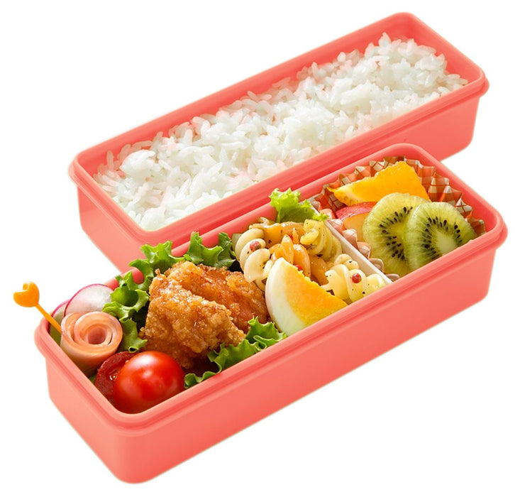 Skater 2 Tier Bento Slim Lunch Box 630ml Salmon Pink Silicone Inner Lid Made in Japan- Japan Figure Store - #1 Bring To You The Best Japanese Goods