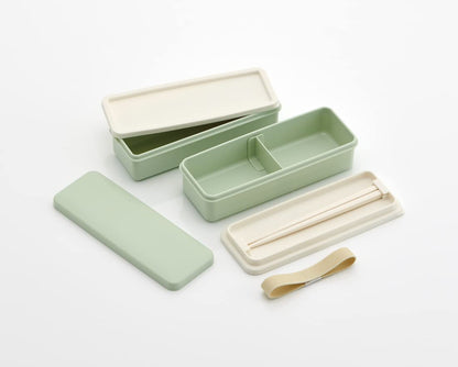 Skater Slim Bento Box 630ml in Dull Green 2-Tier with Silicone Lid Made in Japan for Women- Japan Figure Store - #1 Bring To You The Best Japanese Goods