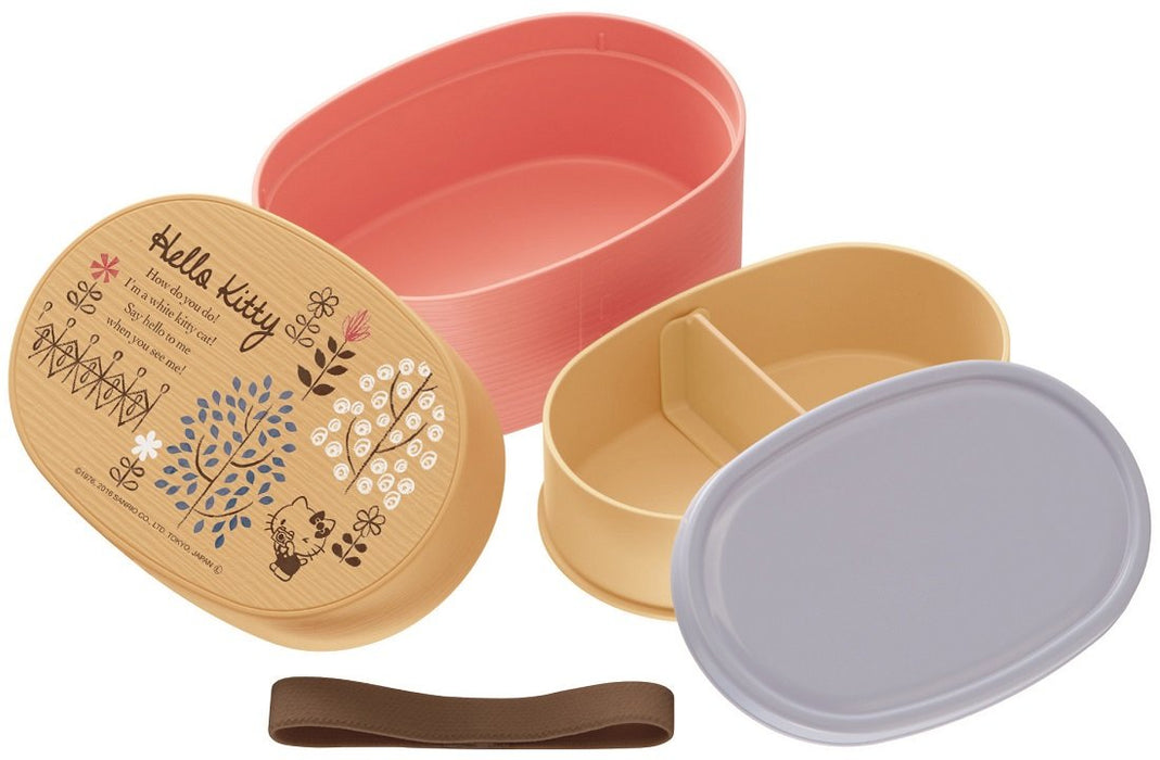 Skater Hello Kitty 2 Tier Oval Bento Box 600ml Sanrio Magewappa Style LWAP6WB- Japan Figure Store - #1 Bring To You The Best Japanese Goods