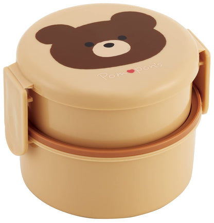 Skater 500ml 2-Tier Round Bento Box Pompon's Bear Design Antibacterial - Made in Japan- Japan Figure Store - #1 Bring To You The Best Japanese Goods