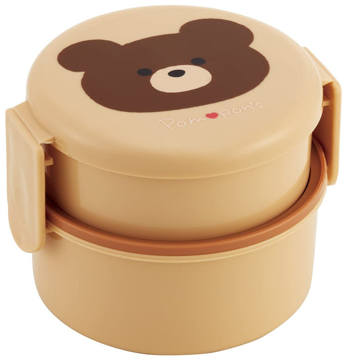 Skater 500ml 2-Tier Round Bento Box Pompon's Bear Design Antibacterial - Made in Japan- Japan Figure Store - #1 Bring To You The Best Japanese Goods