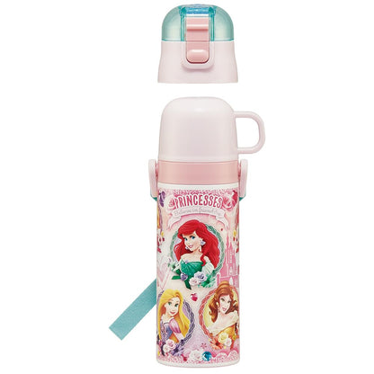 Skater Disney Princess 2-Way Stainless Steel Water Bottle 430ml for Kids - Lightweight with Cup Included- Japan Figure Store - #1 Bring To You The Best Japanese Goods