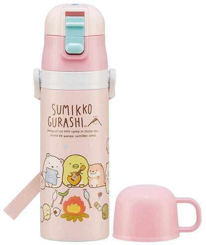 Skater Kids 2-Way Stainless Steel Water Bottle with Cup 430ml Sumikko Gurashi Camping Edition- Japan Figure Store - #1 Bring To You The Best Japanese Goods