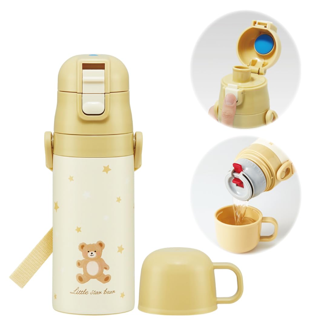 Skater Little Bear 2-Way Kids Water Bottle - Stainless Steel Beige 350ml/420ml for Girls- Japan Figure Store - #1 Bring To You The Best Japanese Goods