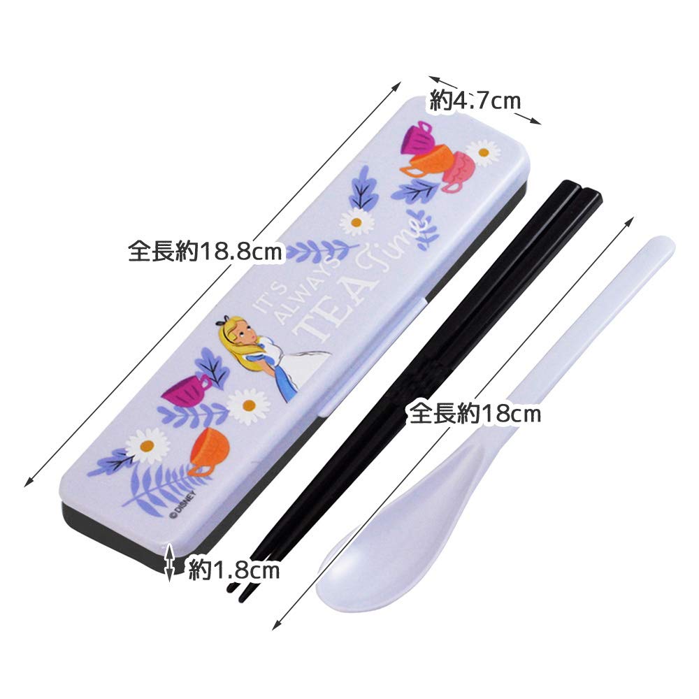 Skater 18cm Disney Alice in Wonderland Antibacterial Silver Ion Chopsticks and Spoon Set Made in Japan- Japan Figure Store - #1 Bring To You The Best Japanese Goods