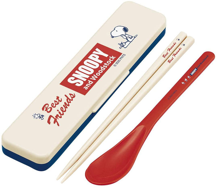 Skater Snoopy Retro Label Antibacterial Chopsticks and Spoon Set 18cm Made in Japan- Japan Figure Store - #1 Bring To You The Best Japanese Goods
