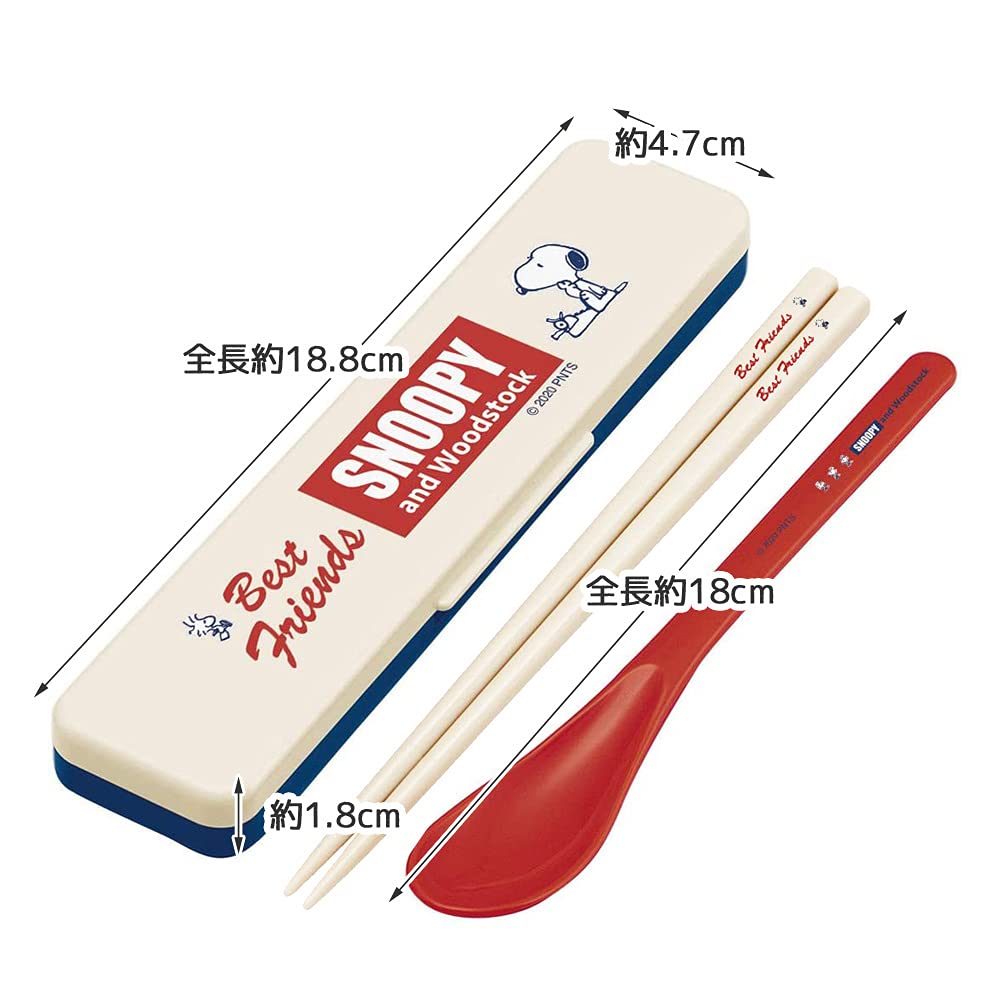 Skater Snoopy Retro Label Antibacterial Chopsticks and Spoon Set 18cm Made in Japan- Japan Figure Store - #1 Bring To You The Best Japanese Goods